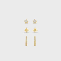Orelia Pave Starburst & Opal Mini Micro 3 Pack Earrings