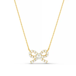 Orelia Pearl & Crystal Bow Charm Necklace