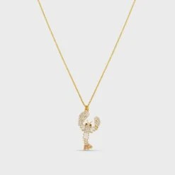 Orelia Embellished Lobster Charm Necklace - Gold