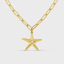 Orelia Statement Polished Starfish Charm Necklace - Gold