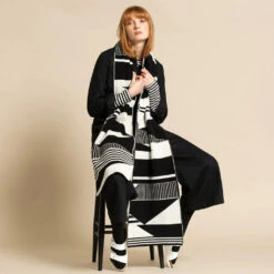 Alternative view of Green Thomas Semaphore Blanket Scarf - Black White