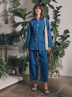 Vivere Macy Denim Belted Jacket - Blue