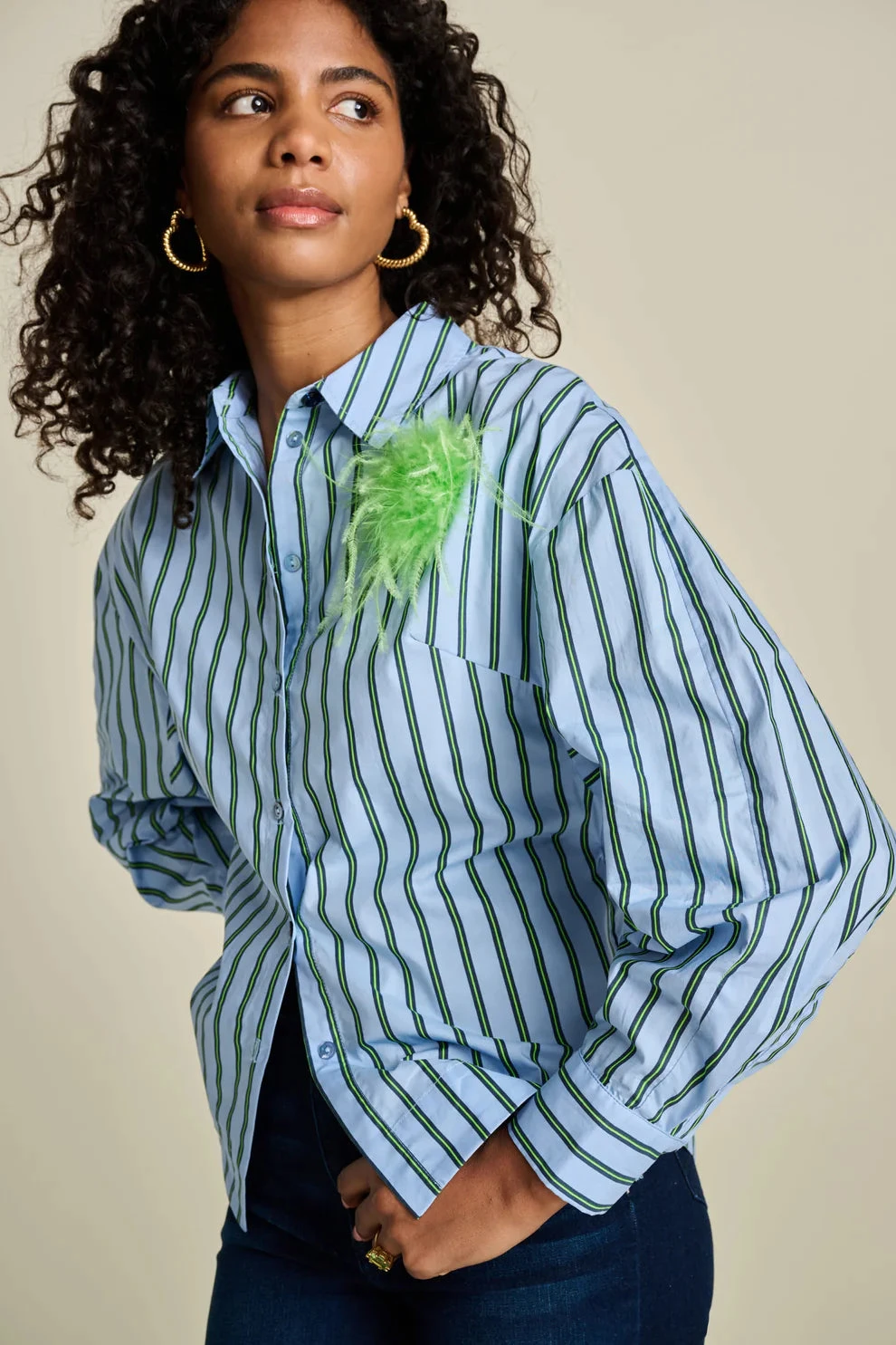 Pom Amsterdam Striped Poplin Blouse - Cloudy Blue 7 Pom Amsterdam Striped Poplin Blouse - Cloudy Blue - Image 5