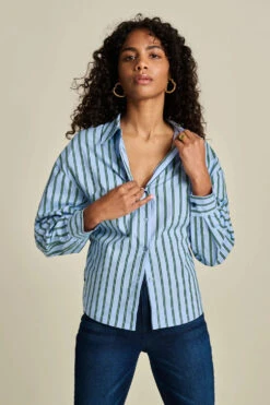 Pom Amsterdam Striped Poplin Blouse - Cloudy Blue 13 Pom Amsterdam Striped Poplin Blouse - Cloudy Blue -Lulu&M SP7955 08 POM Amsterdam BLOUSE Striped Poplin Cloudy Blue jpg