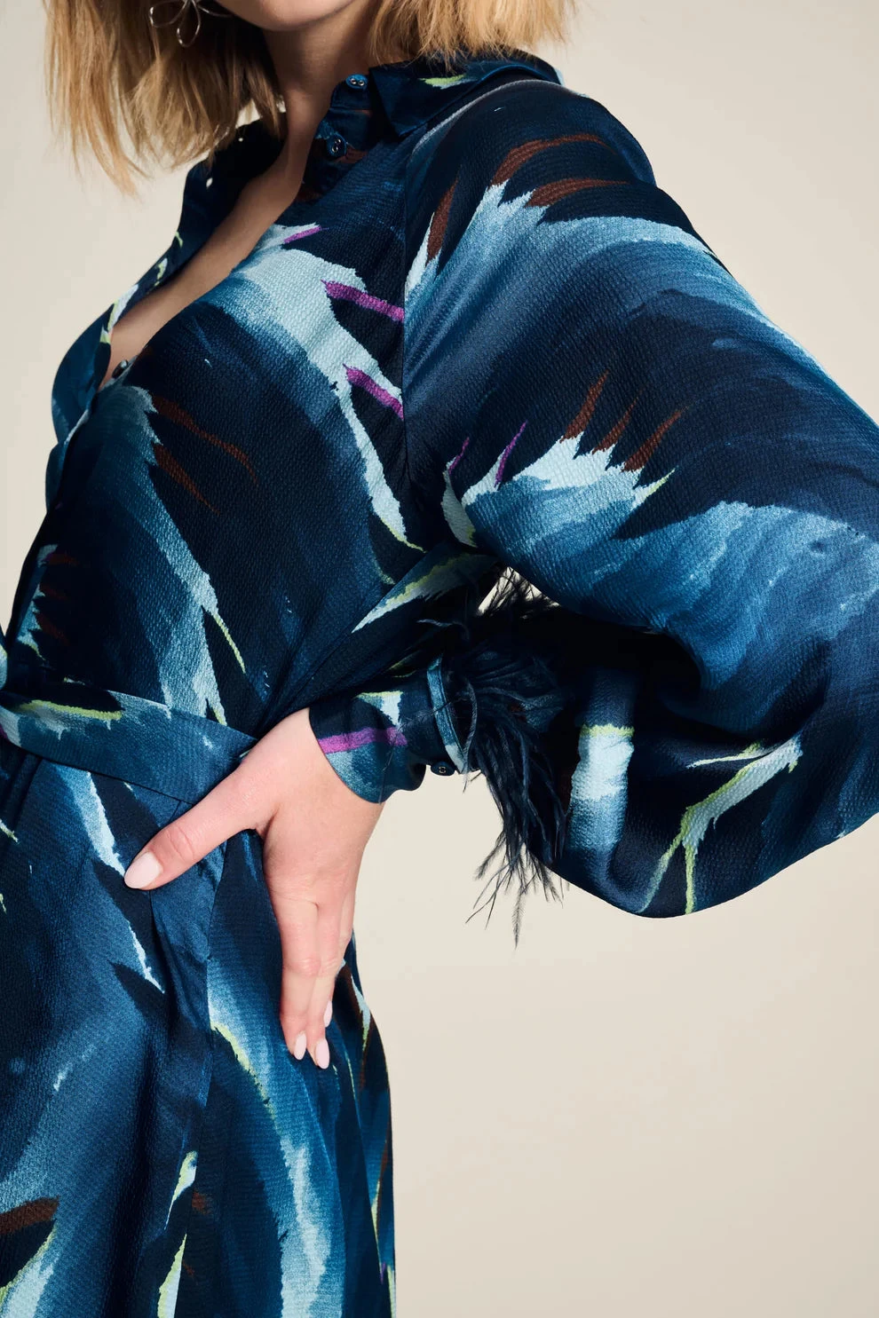 Pom Amsterdam Jada Feathers Dress - Blue 7 Pom Amsterdam Jada Feathers Dress - Blue - Image 5
