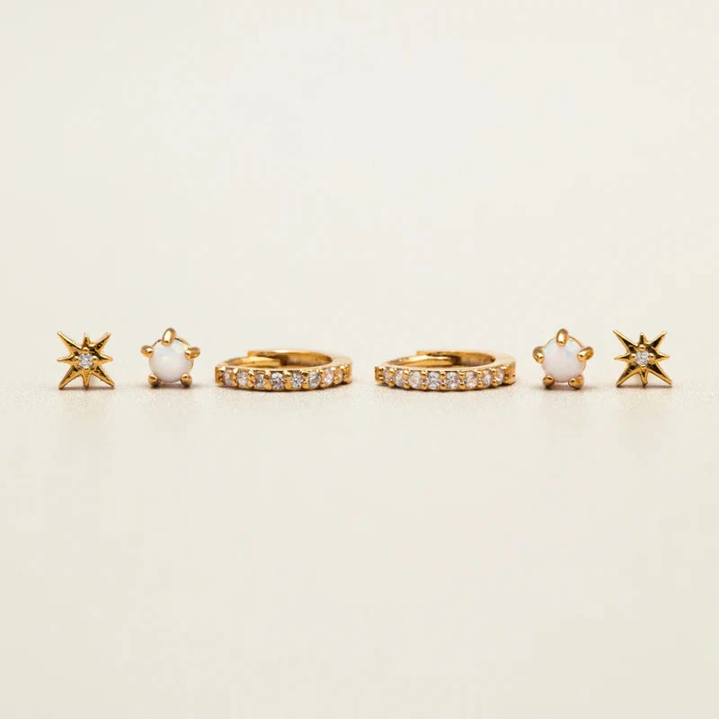 Orelia Pave Starburst & Opal Mini Micro 3 Pack Earrings 5 Orelia Pave Starburst & Opal Mini Micro 3 Pack Earrings - Image 3