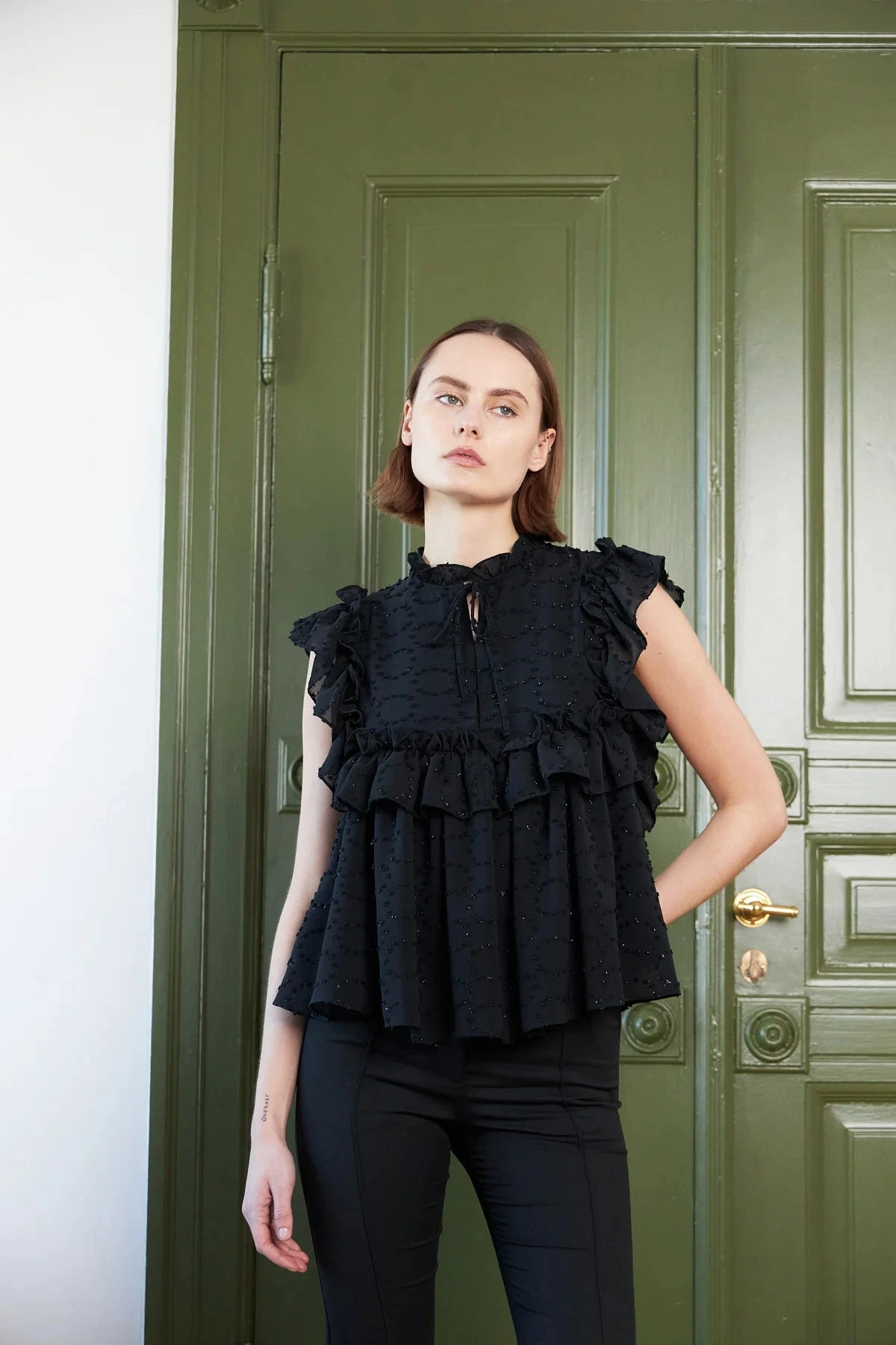 Stella Nova Sleeveless Blouse With Flounce - Black 4 Stella Nova Sleeveless Blouse With Flounce - Black - Image 2