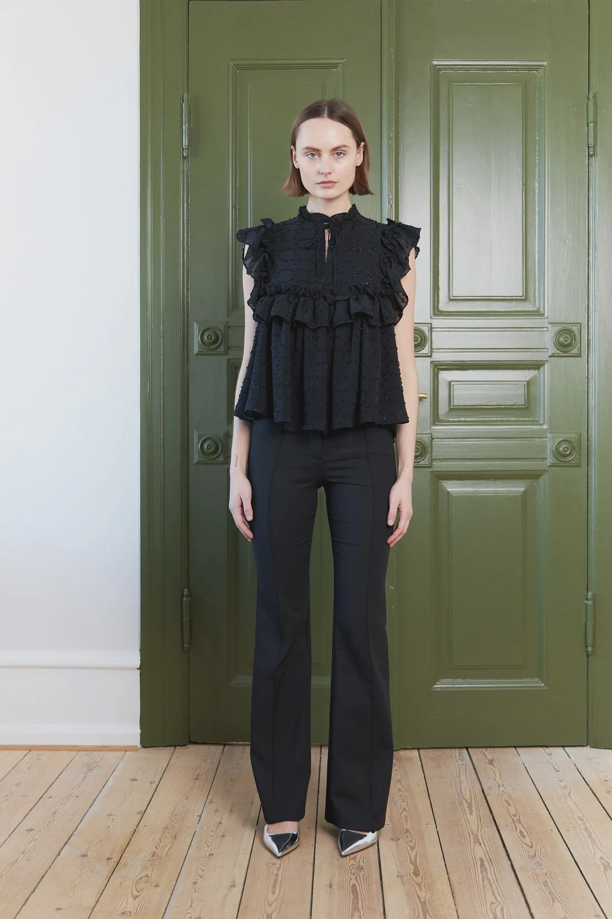 Stella Nova Sleeveless Blouse With Flounce - Black 3 Stella Nova Sleeveless Blouse With Flounce - Black