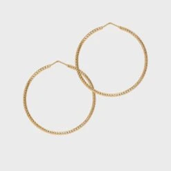 Roma Medium Diamond Cut Hoop Earrings - Gold