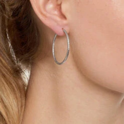 Alternative view of Roma Small Diamond Cut Hoop Earrings - Silver