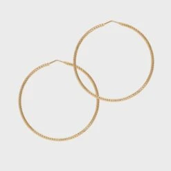 Alternative view of Roma Large Diamond Cut Hoop Earrings - Gold