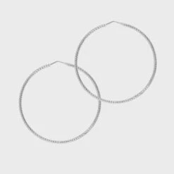 Roma Large Diamond Cut Hoop Earrings - Silver