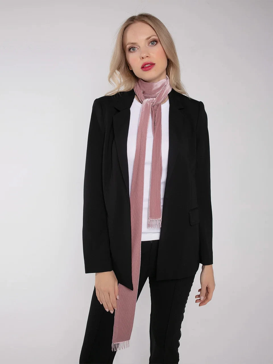 Nooki Tuxedo Skinny Velvet Scarf - Pink 3 Nooki Tuxedo Skinny Velvet Scarf - Pink