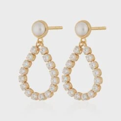 Alternative view of Scream Pretty Hannah Martin Tennis & Pearl Teardrop Stud Earrings - Gold Plated
