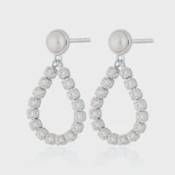 Alternative view of Scream Pretty Hannah Martin Tennis & Pearl Teardrop Stud Earrings - Sterling Silver