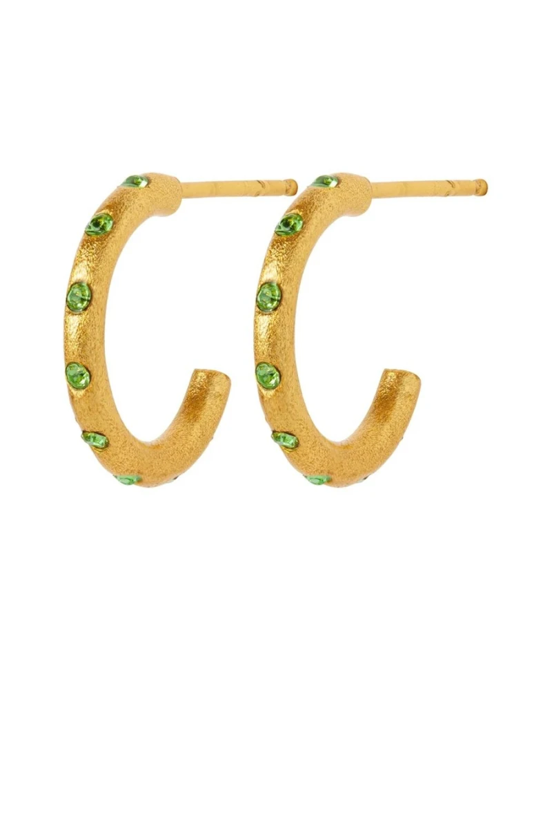 LULU Copenhagen OMG Hoops Pair Earrings Crystal Green - Gold Plated 3 LULU Copenhagen OMG Hoops Pair Earrings Crystal Green - Gold Plated