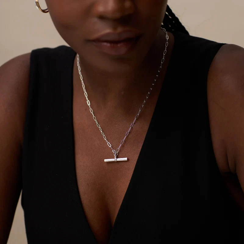 Orelia Chunky T-Bar Necklace Silver 4 Orelia Chunky T-Bar Necklace Silver - Image 2