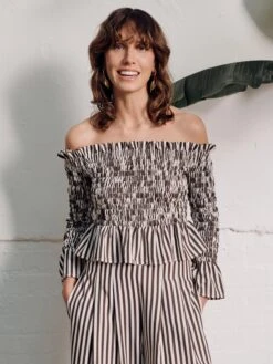 Vivere Willow Off Shoulder Shirred Top - Brown/Cream Stripe 11 Vivere Willow Off Shoulder Shirred Top - Brown/Cream Stripe -Lulu&M WILLOW F e7172df1 8ad5 492b 886e b9444c84fbf1 jpg
