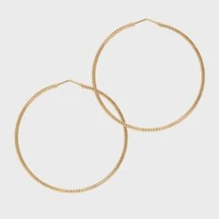 Alternative view of Roma XLarge Diamond Cut Hoop Earrings - Gold