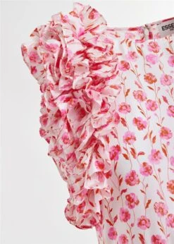 Alternative view of Essentiel Antwerp Hexico Floral Print Silk Midi Dress - Pink/Red/Off White