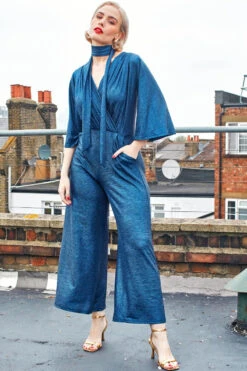 Onjenu Laurie Demi Sleeve Jumpsuit - Metallic Blue 10 Onjenu Laurie Demi Sleeve Jumpsuit - Metallic Blue -Lulu&M laurie jumpsuit metallic blue img 4
