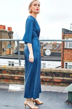 Alternative view of Onjenu Laurie Demi Sleeve Jumpsuit - Metallic Blue