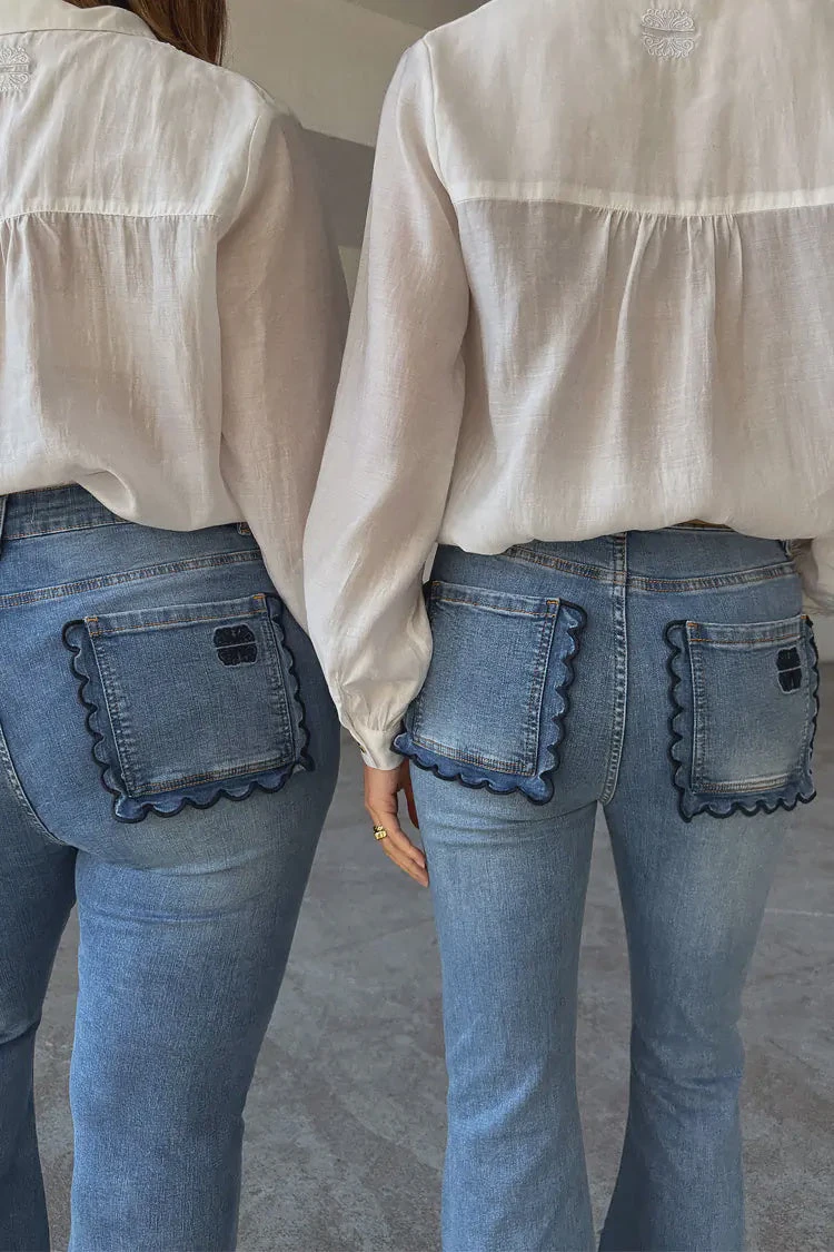 Never Fully Dressed Denim Flare Scallop Jean - Blue 3 Never Fully Dressed Denim Flare Scallop Jean - Blue
