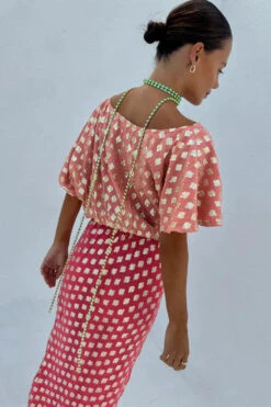 Never Fully Dressed Tilly Dress - Pink/Red Jacquard -Lulu&M never fully dressed red pink viscose tilly 5 jpg