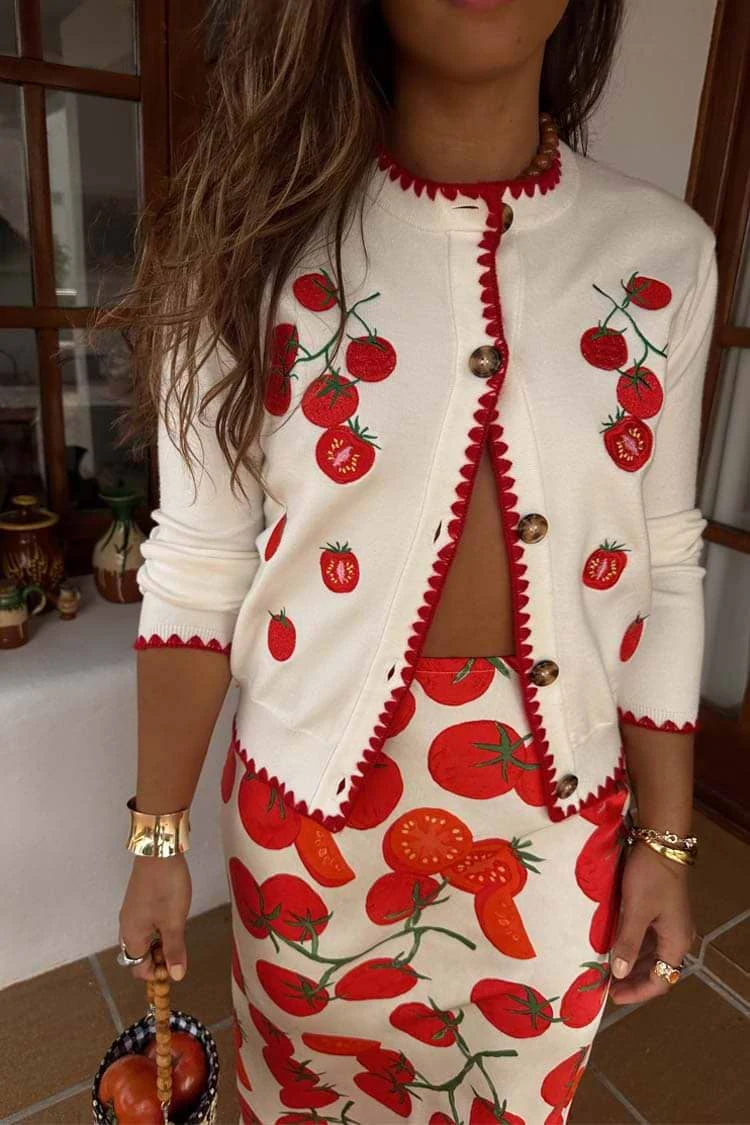 Never Fully Dressed Tomato Embroidered Cardigan - Cream 3 Never Fully Dressed Tomato Embroidered Cardigan - Cream