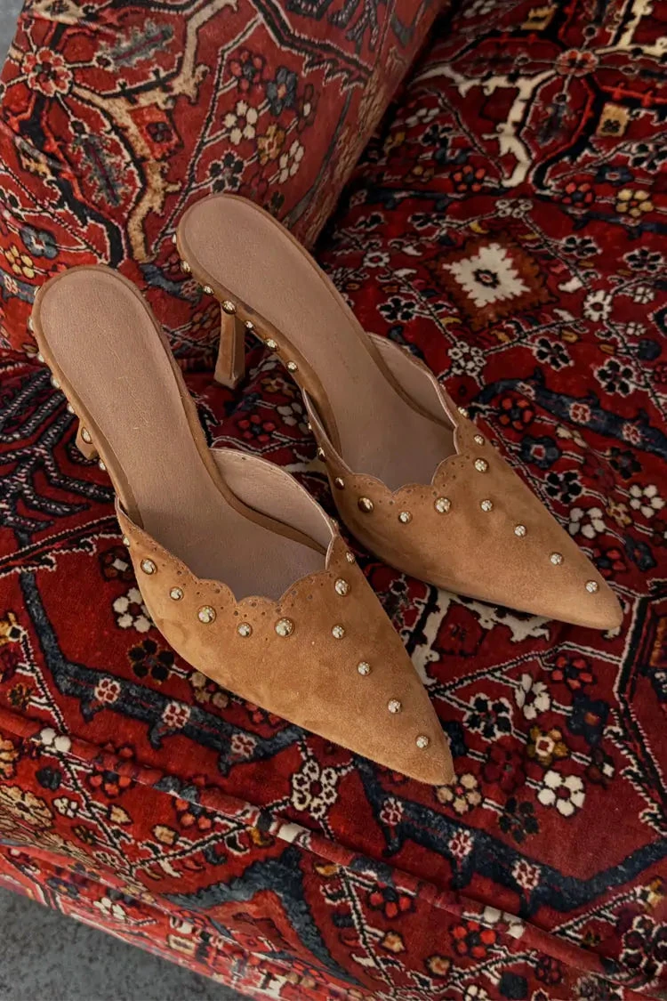 Never Fully Dressed Suede Scallop City Mules - Brown 3 Never Fully Dressed Suede Scallop City Mules - Brown