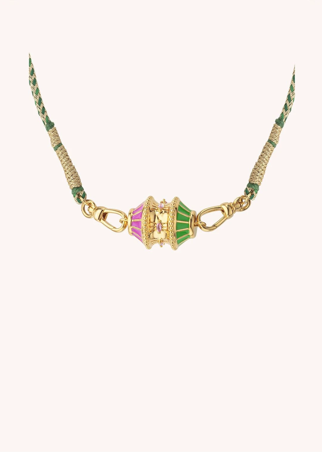 Mya Bay Large Woven Beaded Necklace - Fuchsia / Green 3 Mya Bay Large Woven Beaded Necklace - Fuchsia / Green